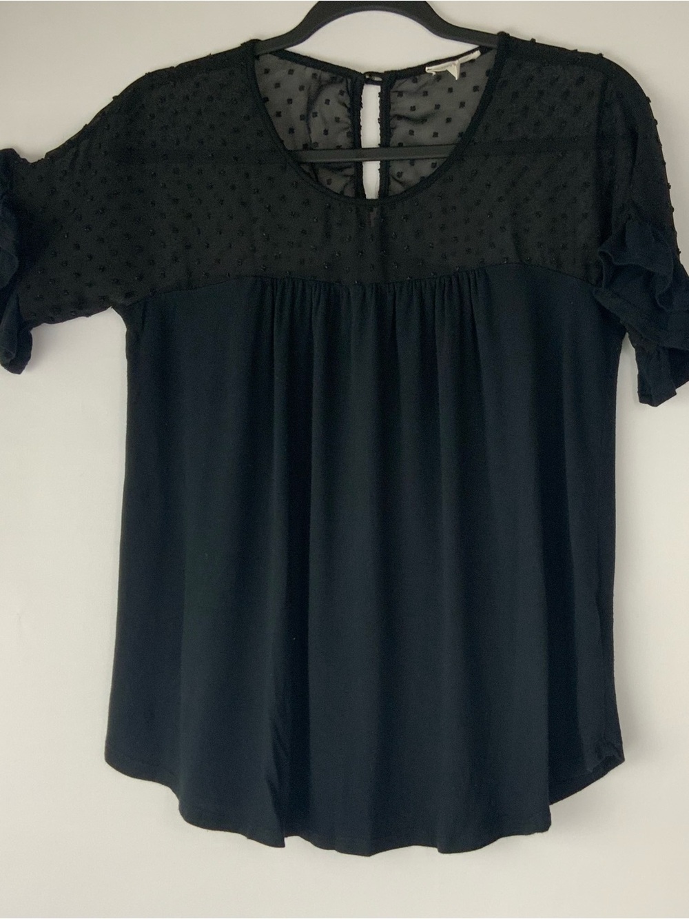 Maurices Black Swiss Dot Yoke Short Sleeve Blouse